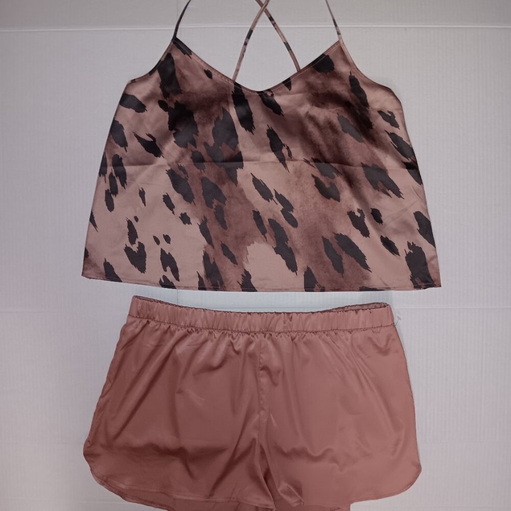 Express Pink/Brown Animal Print Satin Cami & Shorts Sleep Set